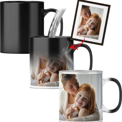 Tasse magique qui réagit à la chaleur avec votre photo